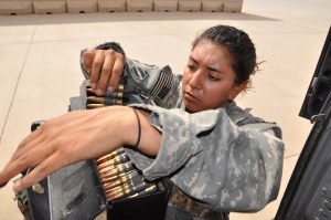 SPC Crisma Albarran, a BlackHawk door gunner on her second tour in Iraq. The same mechanic that never left a major airbase wouldn’t consider her a "real" vet because she was a girl.