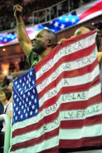 Staff Sergeant Douglas should have known that this was defacing a flag but no one during the 2012 Olympics seemed to mind.