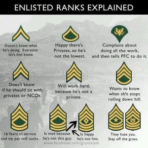 Getting to this image on FB inspired this post. Pretty legit but there is so much more to the E-4 experience. Check out Grunt Style for more funny stuff.