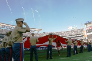 This is the Charger's response to the national anthem, cover the entire field with the flag.